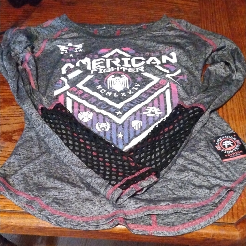 American Fighter Gray and Purple Long Sleeve Tee